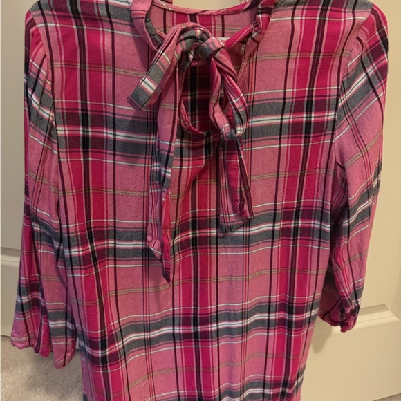 Pink Plaid Ruffle Neck Top - Picture 2 of 2